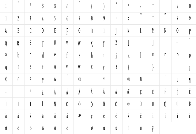 MatrixTall Regular  glyph index