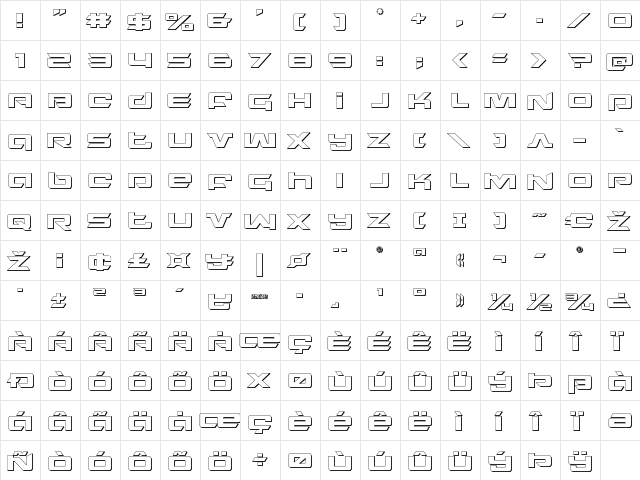 Northstar 3D Regular  glyph index