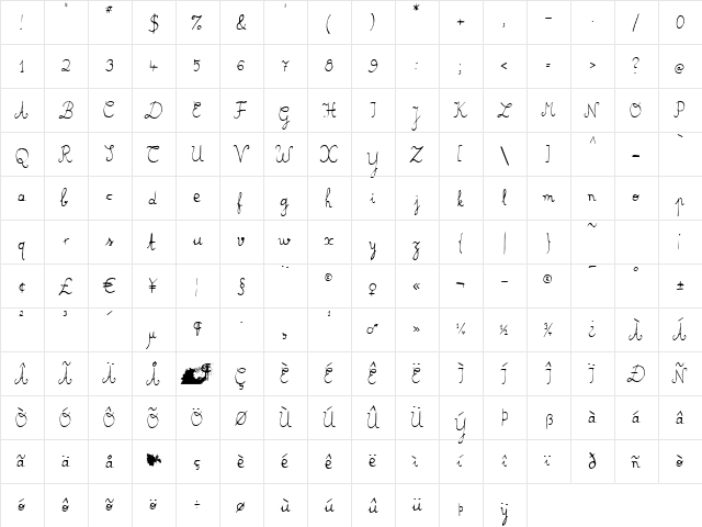 Klassenarbeit Regular  glyph index