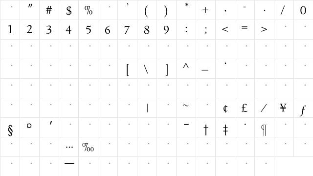 LeightonLightTab Regular  glyph index