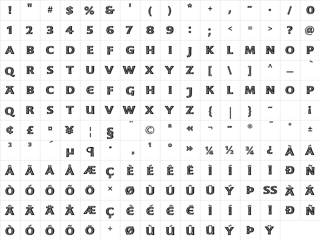 Moonglow Semibold Extended  glyph index