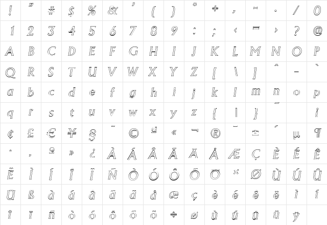AdelonOutline Italic  glyph index