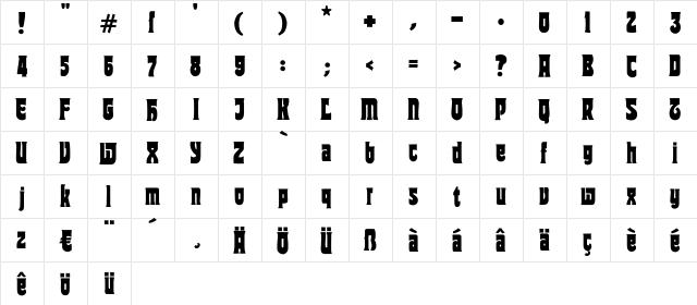 TipTop Regular  glyph index