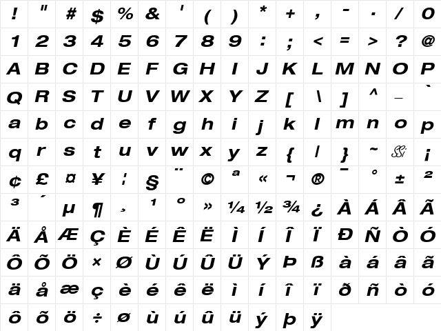 Context Reprise Expanded SSi Bold Expanded Italic  glyph index