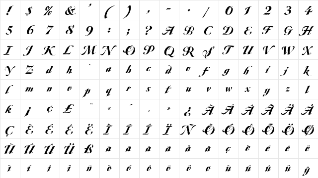 Ovidius Bold  glyph index