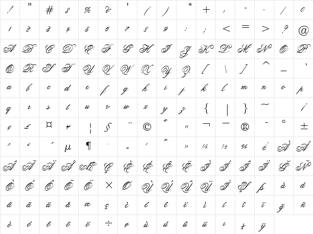 00700 Regular  glyph index