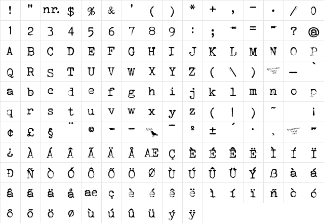 Orange Typewriter Normal  glyph index