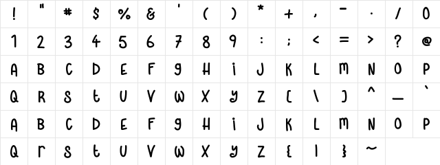 SkinnyLatte Medium  glyph index