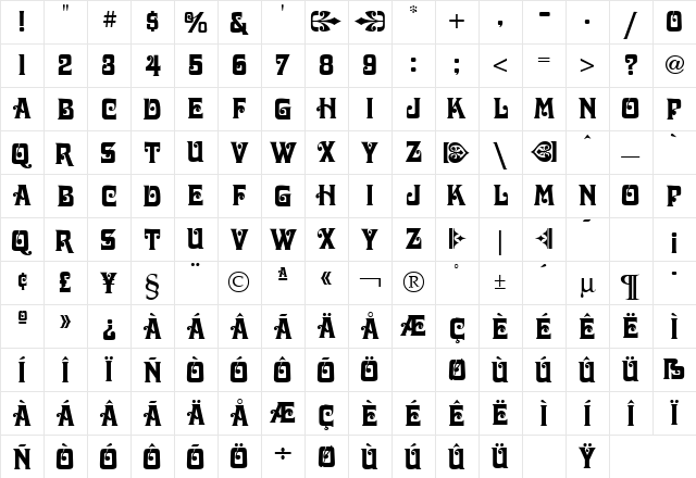 Davida Bold Regular  glyph index