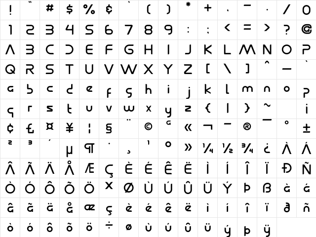 Betelguesse Regular  glyph index