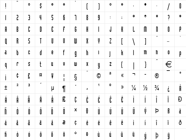 FlintstoneCondensed Normal  glyph index
