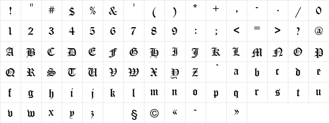 Ancient German GothicC Regular  glyph index
