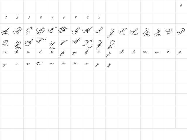 Allexandia Regular  glyph index