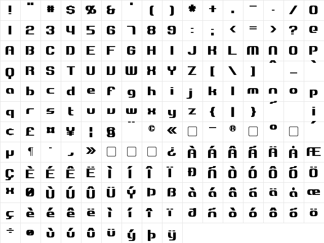 Explorien Regular  glyph index