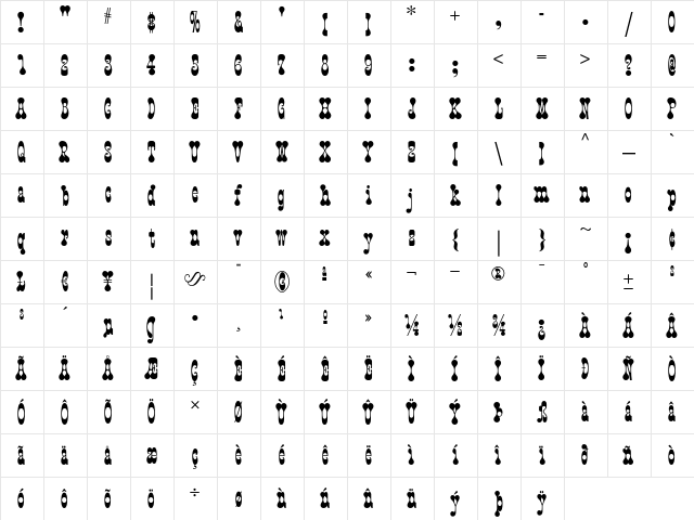Fiddle Sticks NF Regular  glyph index