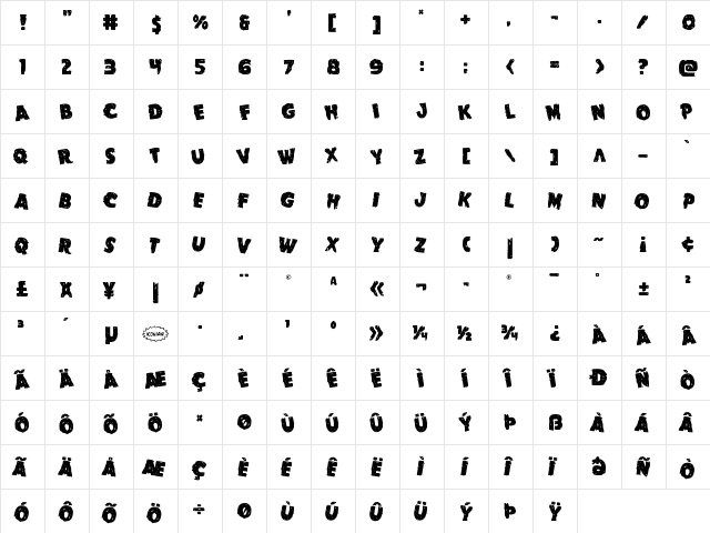 Goblin Creek Leaning Regular  glyph index