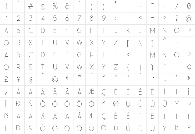 Leaner Thin  glyph index