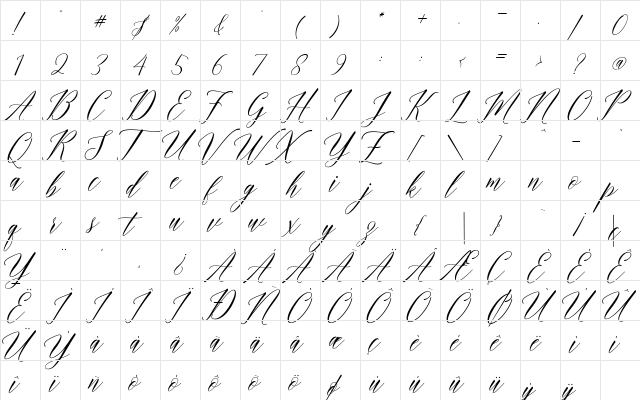 Humairah Script Regular  glyph index