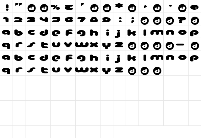 Pinup Regular  glyph index