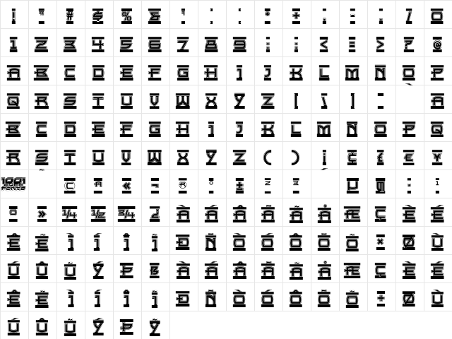 Empire State NF Regular  glyph index