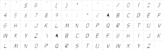OxbowCaps Oblique  glyph index