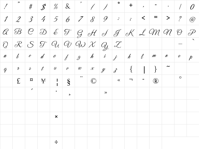 Laylantia Regular  glyph index