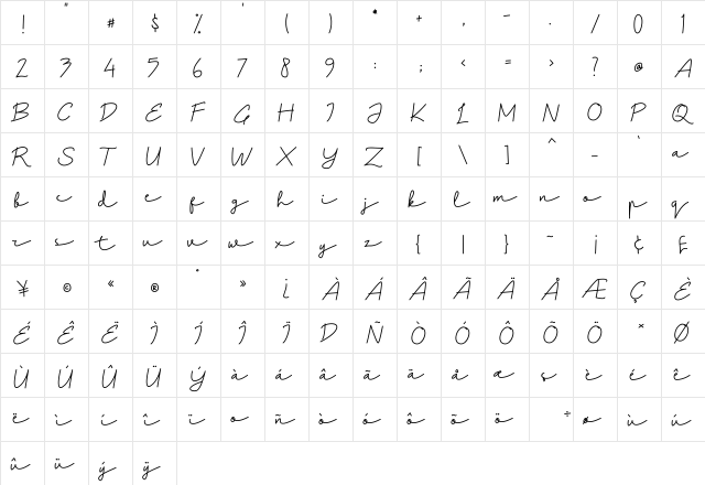 Kinan Regular  glyph index