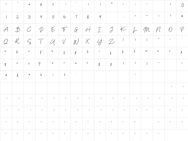 Magic Glass Regular  glyph index