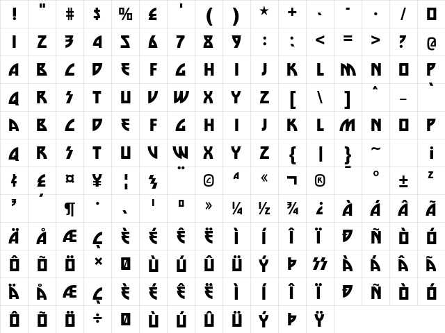 Die Nasty Regular  glyph index