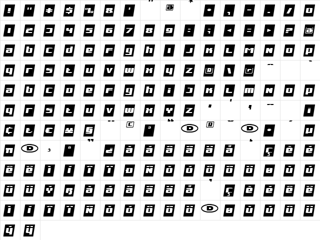 XRaySpex Regular  glyph index