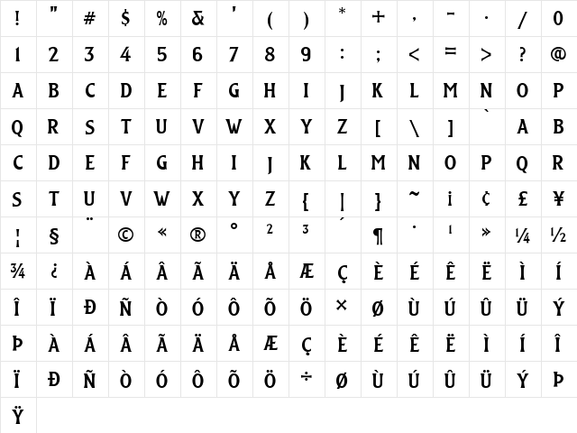 Edsbacka Flare Serif Regular  glyph index