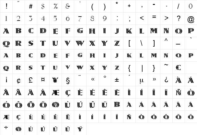 Iguanodon Regular  glyph index