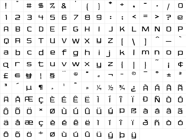 Cueva Regular  glyph index