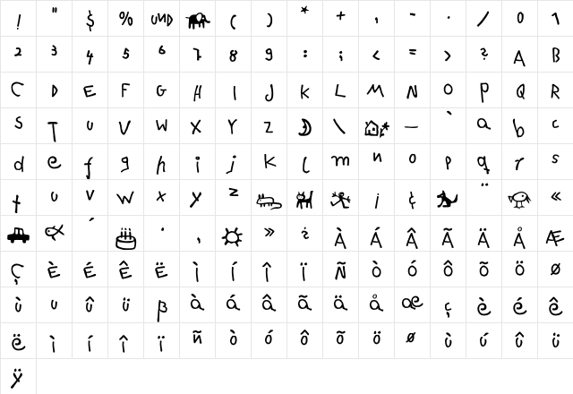 HanselEF Regular  glyph index