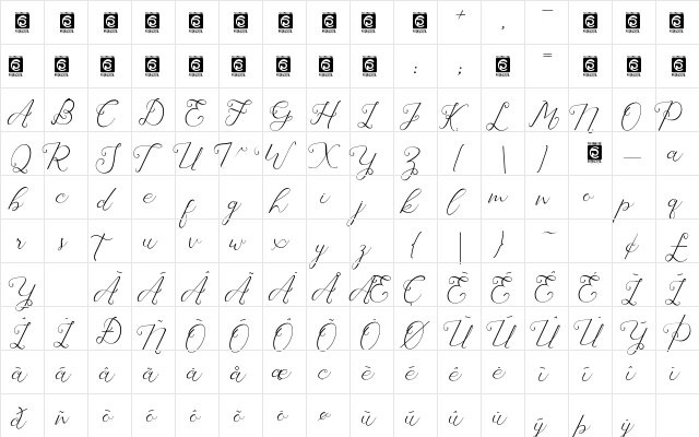 Laureta Personal Use Regular  glyph index