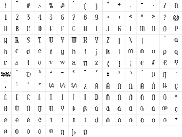 Debonair Inline NF Regular  glyph index