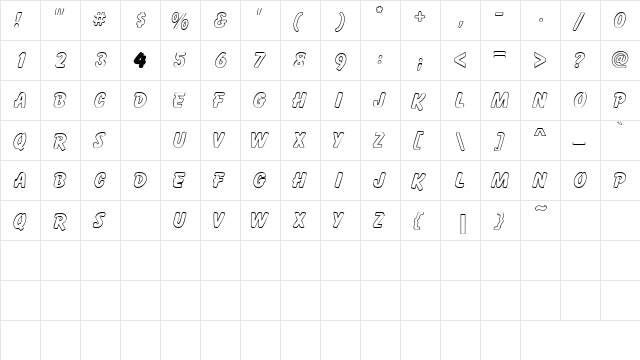 GizmoOutlineCapsSSK Regular  glyph index