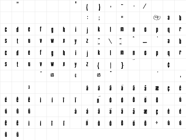 BlueCake Regular  glyph index