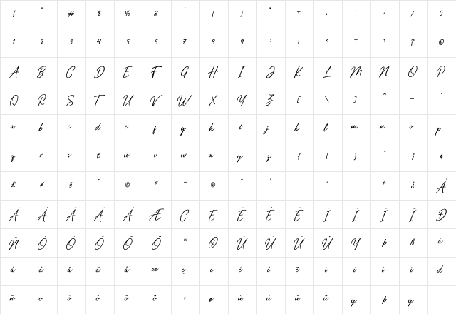 Manthoels Regular  glyph index