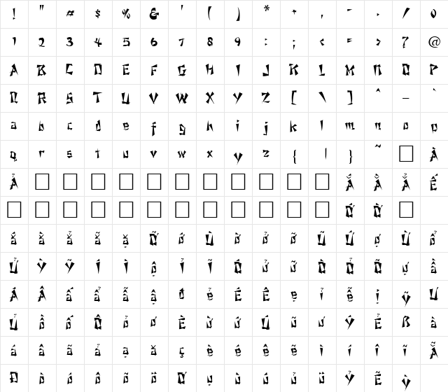 VPS Ca Mau Normal  glyph index