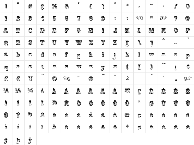 Rodeo Clown Regular  glyph index