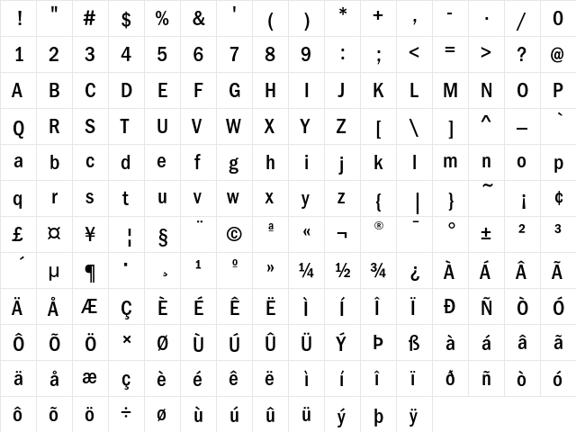 FranklinGothicEF MediumCond  glyph index