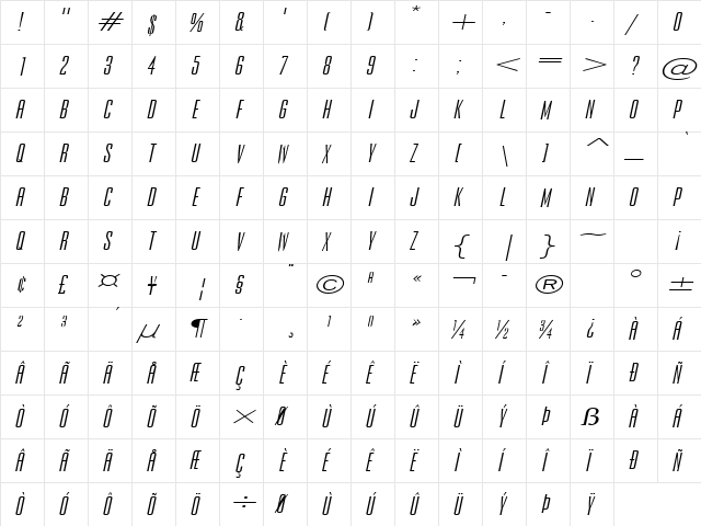 Expel Extended Italic  glyph index