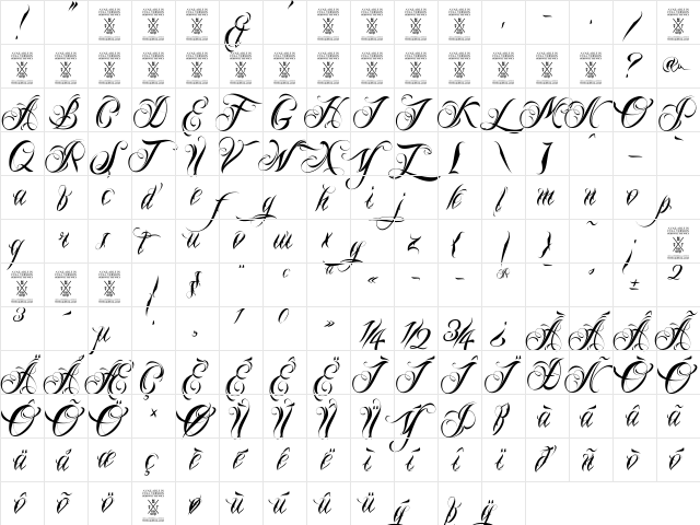 Nina Script Demo Regular  glyph index