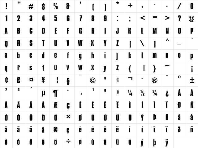 Compacta MT Std Bold  glyph index