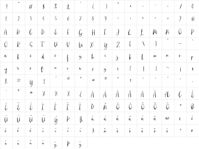 Mauritania Regular  glyph index