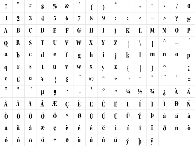Kepler Std Bold Condensed Subhead  glyph index