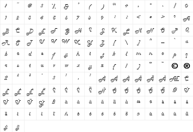 Colour Regular  glyph index