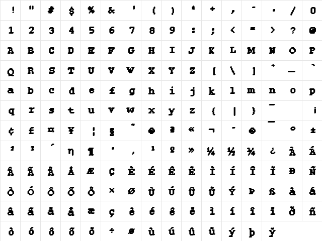 Rough29 Becker Regular  glyph index