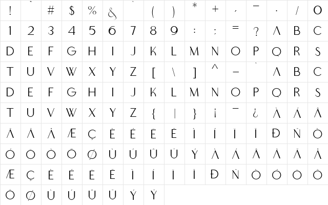 BOOWIE Regular  glyph index